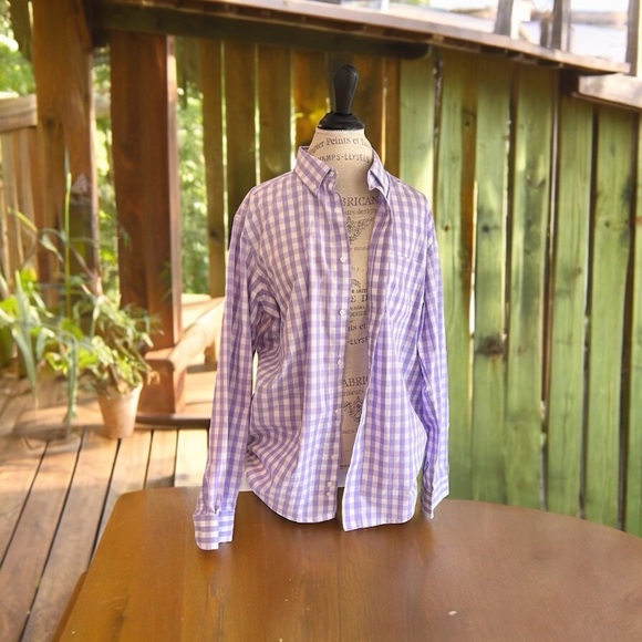 Men’s George Button Down Long Sleeved Shirt. L. Violet and white gingham - Picture 4 of 13